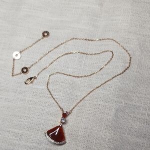 Sterling Silver Rhinestone Gold Choker Necklace with Red Pendant